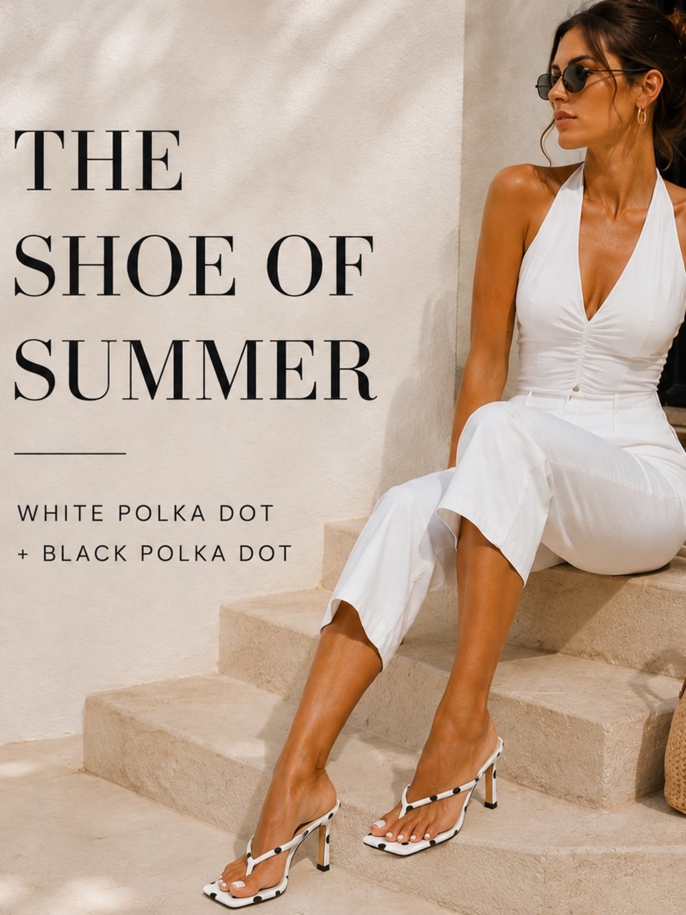Polka Dot thong Heels White Black Size 5.5-10 Euro Summer Clean Girl 2026